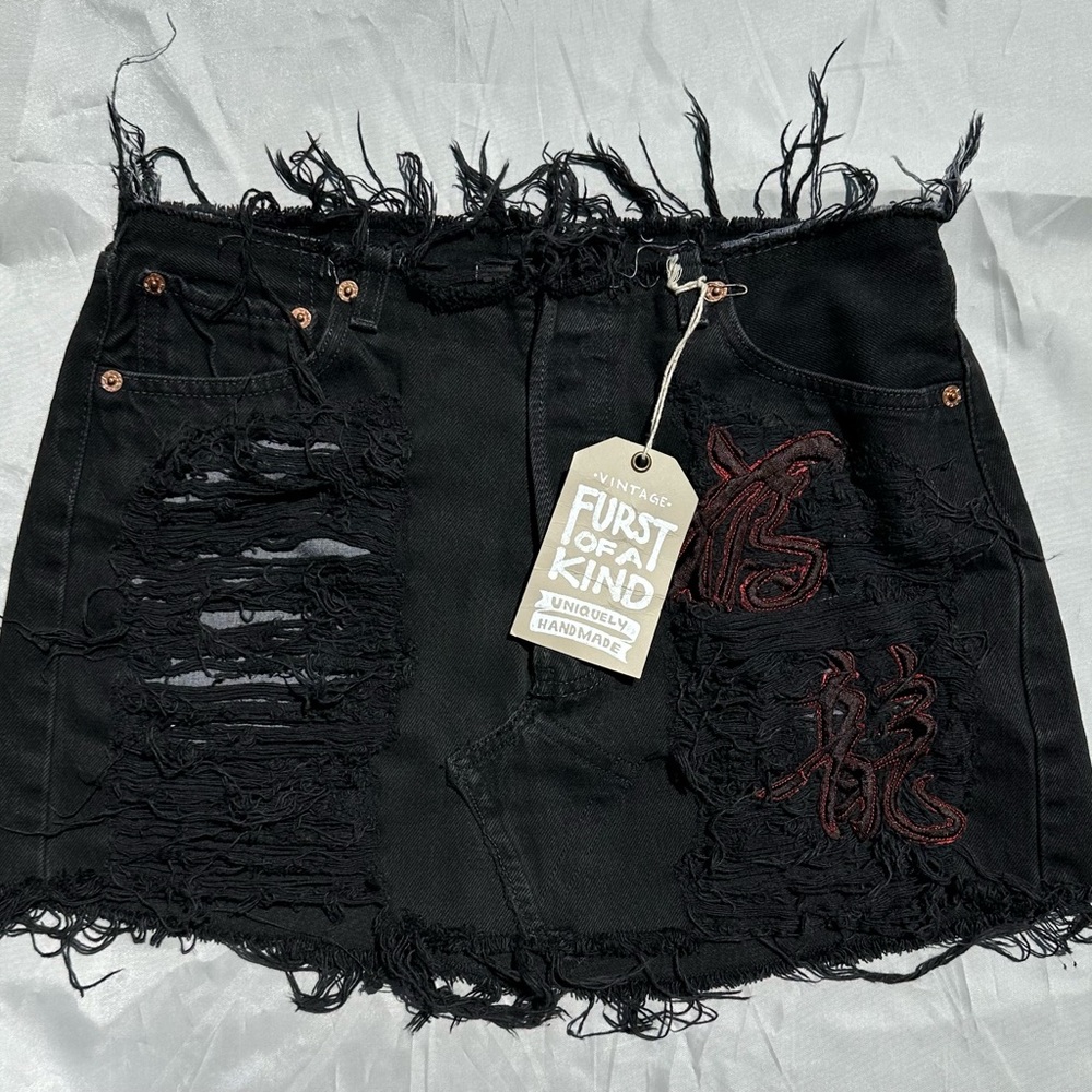 Vintage Furst of a Kind Handmade Levi’s Denim Skirt (Black) w/ button fly